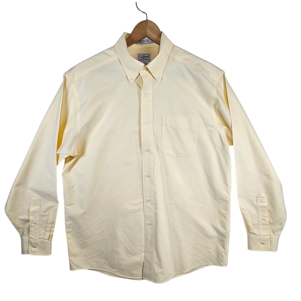 Vintage LL Bean Yellow Wrinkle Free Dress Shirt‎ 16-34 XL Y2K Durable Button Up